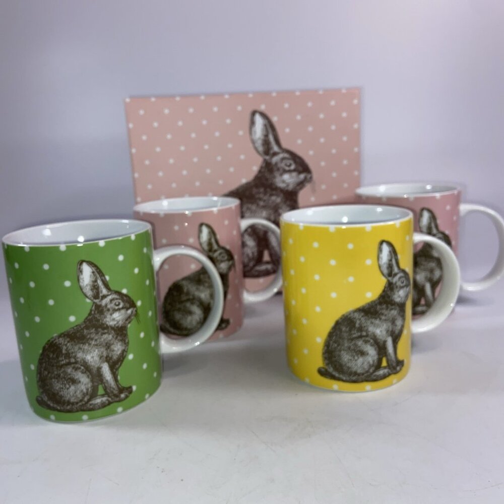 4 BIA Cordon Bleu Bunny Rabbit Mug Easter Spring Polka Dot Gift Cottagecore
